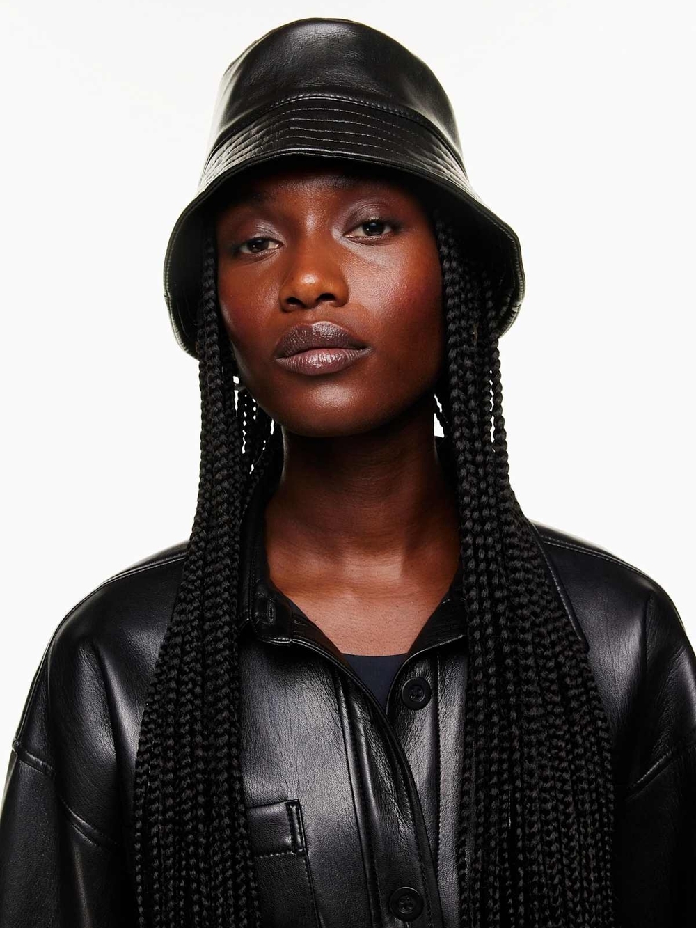 Babaton Black Faux Leather Bucket Hat
